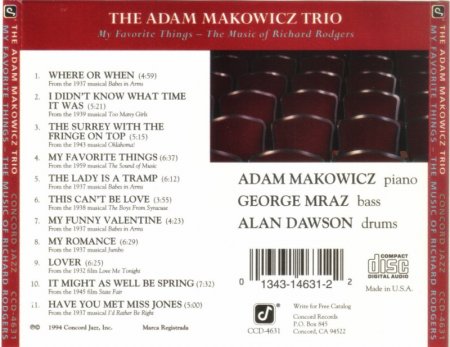 Adam Makowicz Trio - My Favorite Things: The Music Of Richard Rodgers  (1994) Lossless