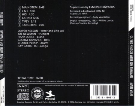 Oliver Nelson With Joe Newman - Main Stem (1961) (Remastered, 1992) Lossless