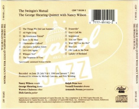 The George Shearing Quintet With Nancy Wilson  - The Swingin's Mutual! (1961)(1992)